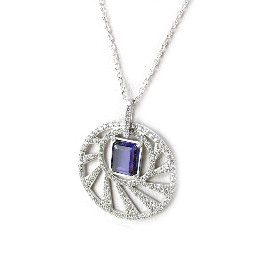 Collier Argent \'Sissi\' violet blanc - [N1844]