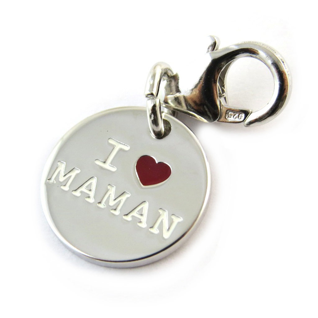 Pendentif charm argent \'Je t\'Aime Maman\' rouge - [N3258]