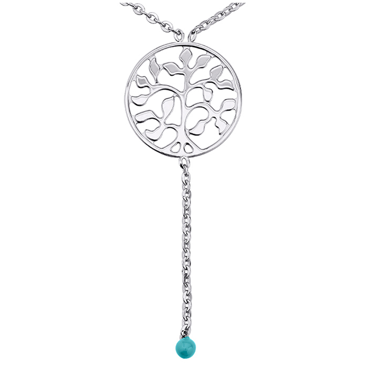 Collier Argent \'Arbre de Vie\' turquoise argenté - [N3273]