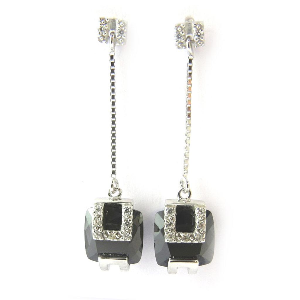 Boucles argent \'Sissi\' noir blanc - [N3322]