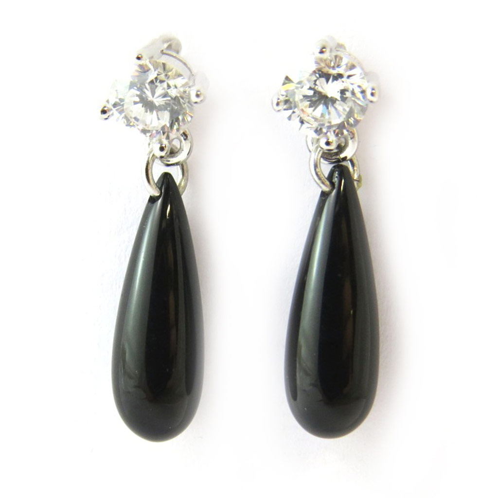 Boucles argent \'Sissi\' noir blanc - [N3323]