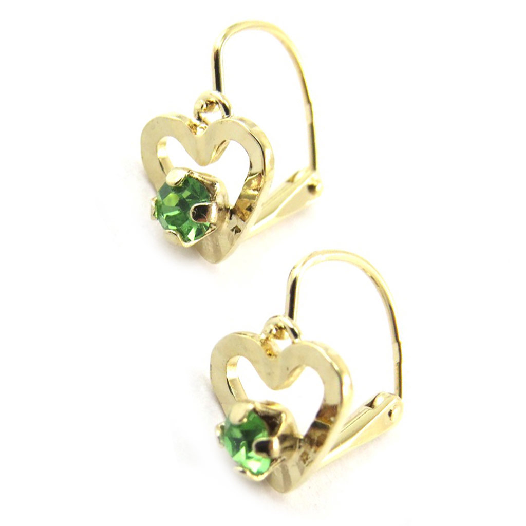 Dormeuses Plaqué Or \'Love\' vert doré - [N3776]