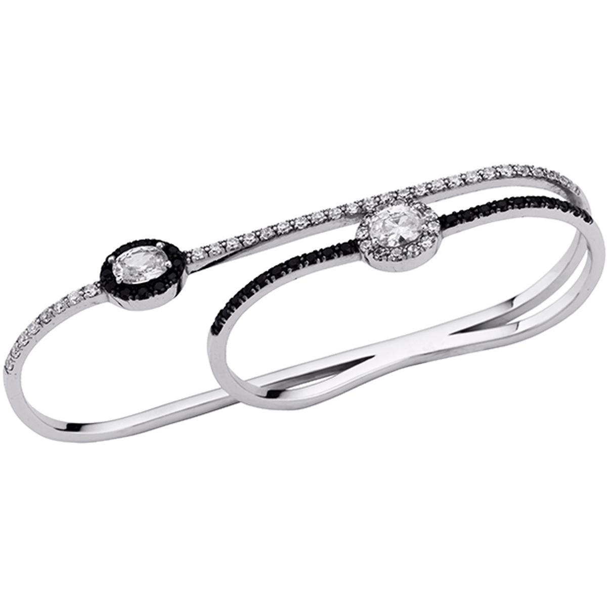 Bague plurielle argent \'Sissi\' noir blanc (rhodié) - [P0598]