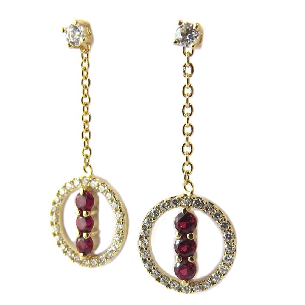 Boucles plaqué or \'Scarlett\' rubis blanc doré - [P1948]