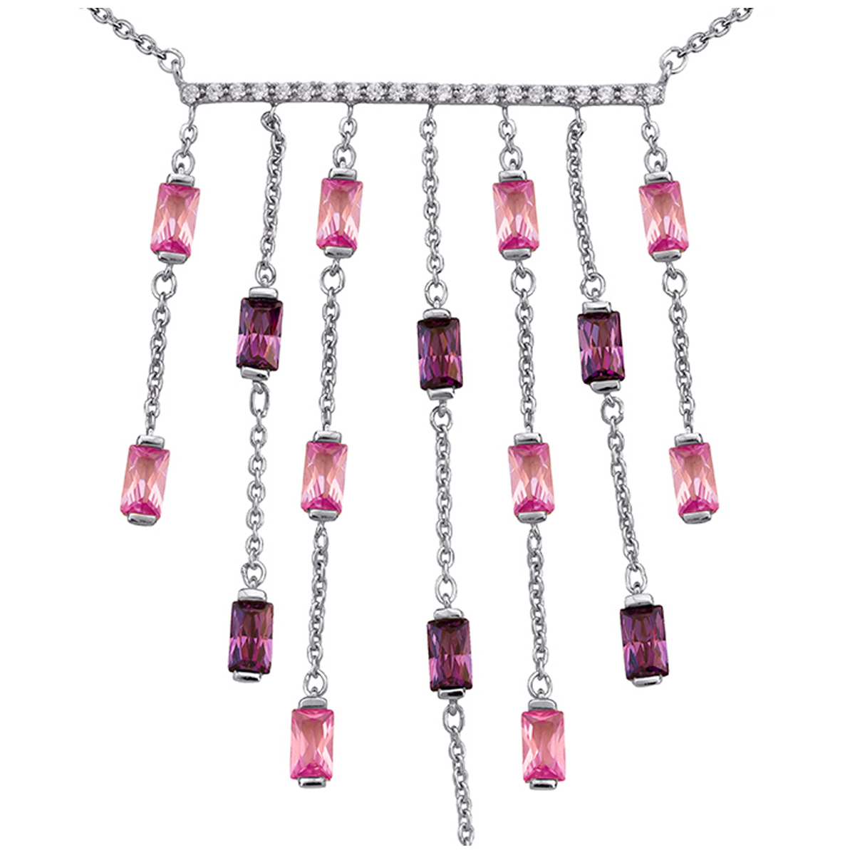Collier Argent \'Sissi\' rose violet argenté - [P2230]