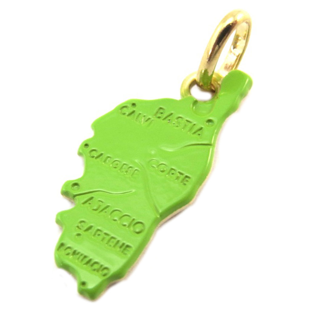 Pendentif plaqué or \'Corsica\' vert doré - Corse - 20x10 mm - [P2591]