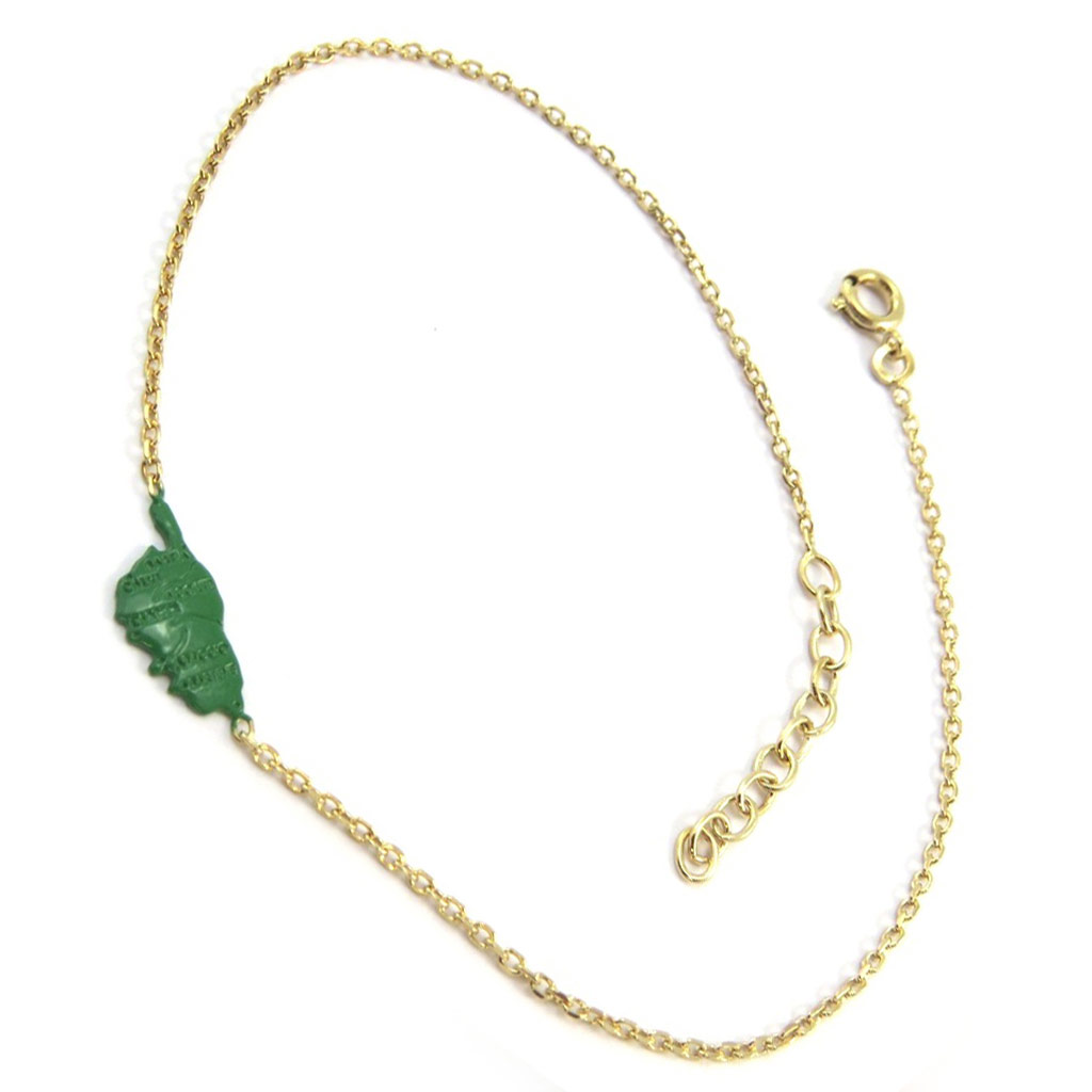Chaîne Cheville plaqué or \'Corsica\' vert foncé doré (Corse) - 15x7 mm - [P2607]