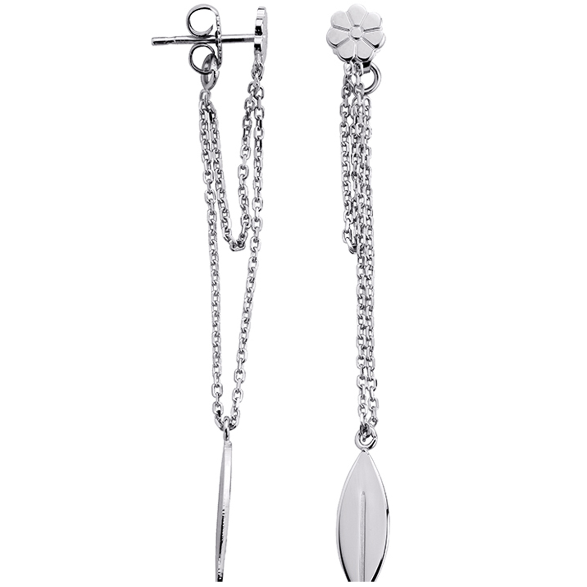 Boucles argent \'Feuilles\' argenté (rhodié) - 55x5 mm - [P4400]