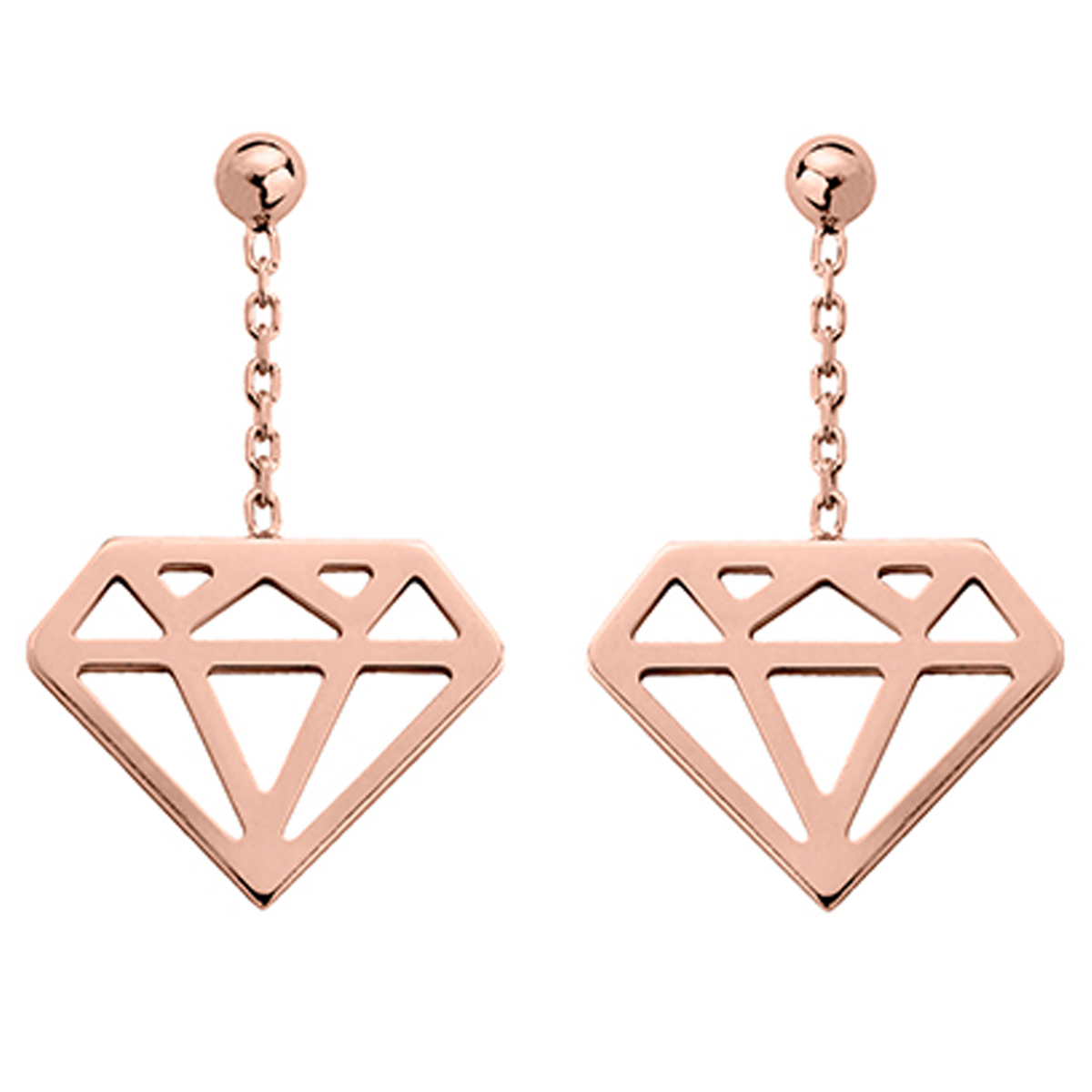 Boucles plaqué or \'Diamonds\' doré rosé (gold pink) - 28x15 mm - [P4404]
