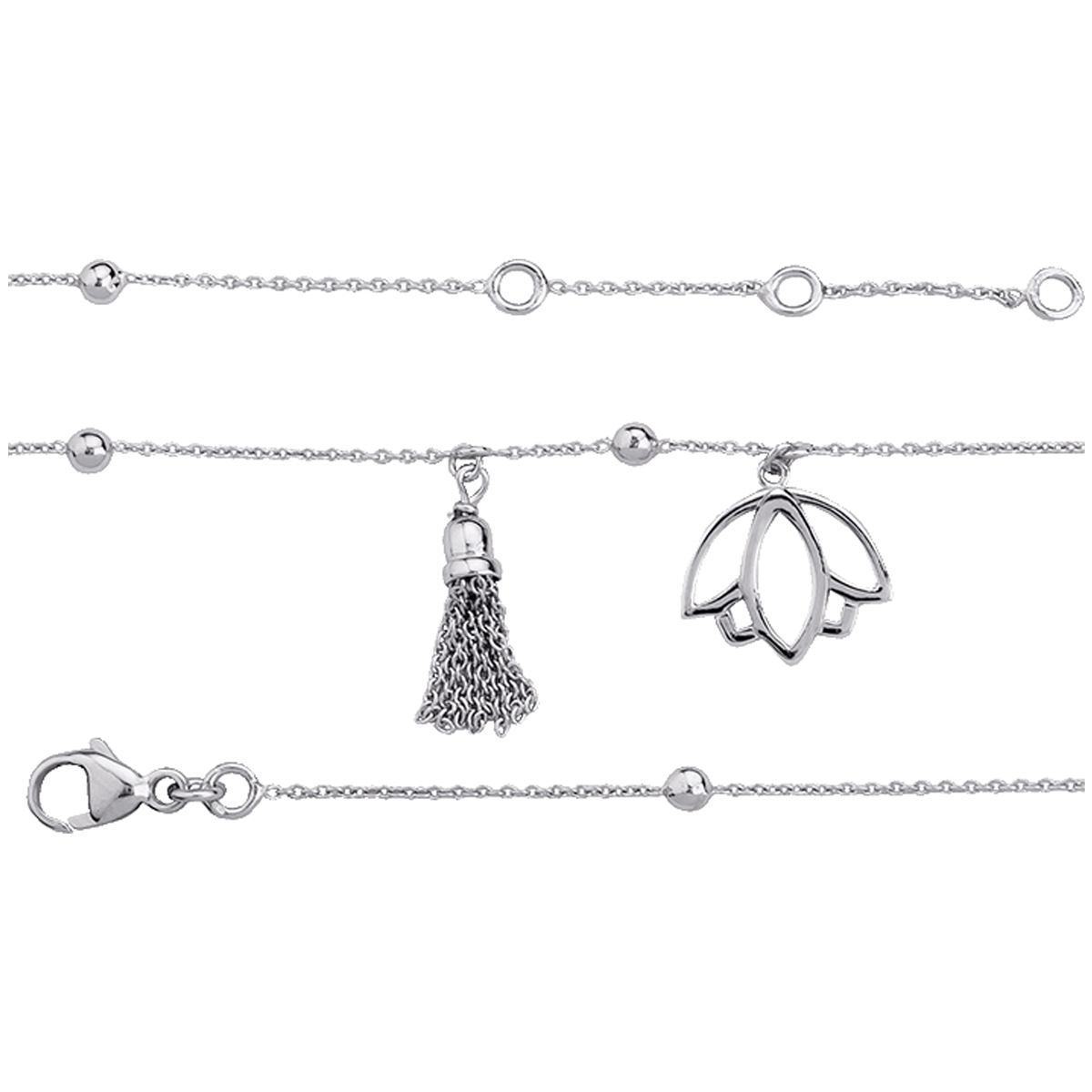 Bracelet argent \'Fleur de Lotus\' argenté (rhodié) - [Q1121]