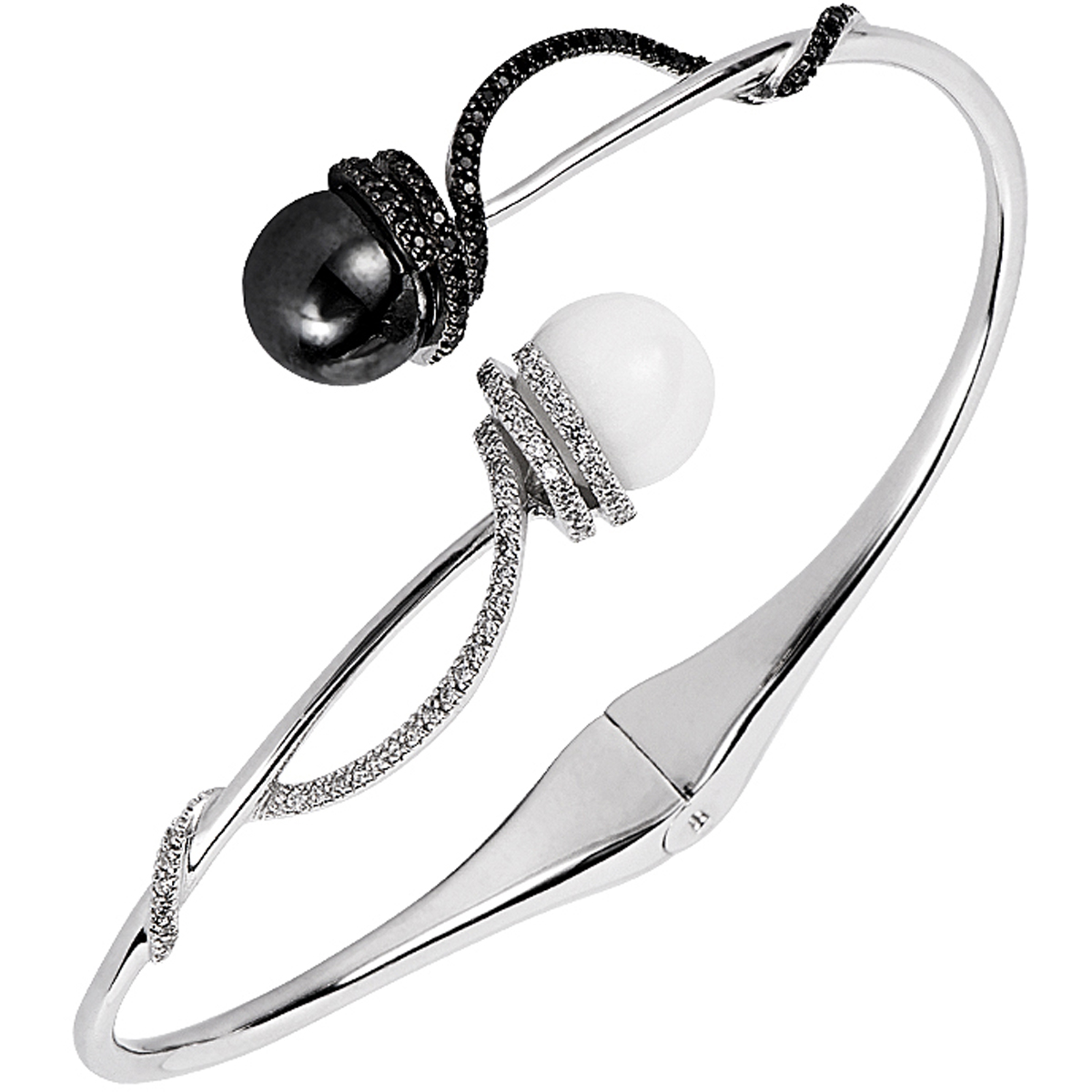 Bracelet Argent \'Toi & Moi\' noir blanc - [Q1122]