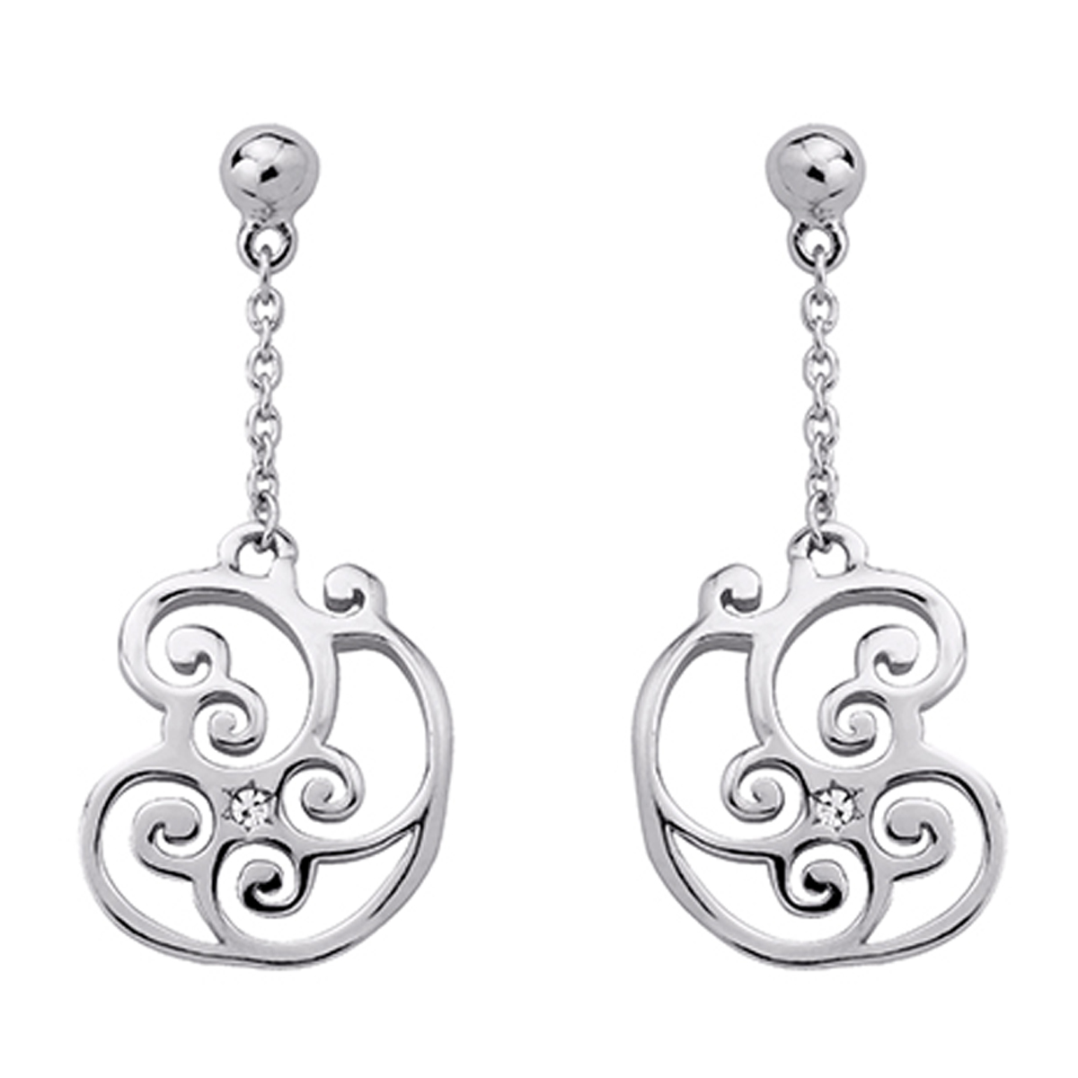 Boucles Argent \'Flora\' blanc argenté (rhodié)- 30x11 mm - [Q3467]