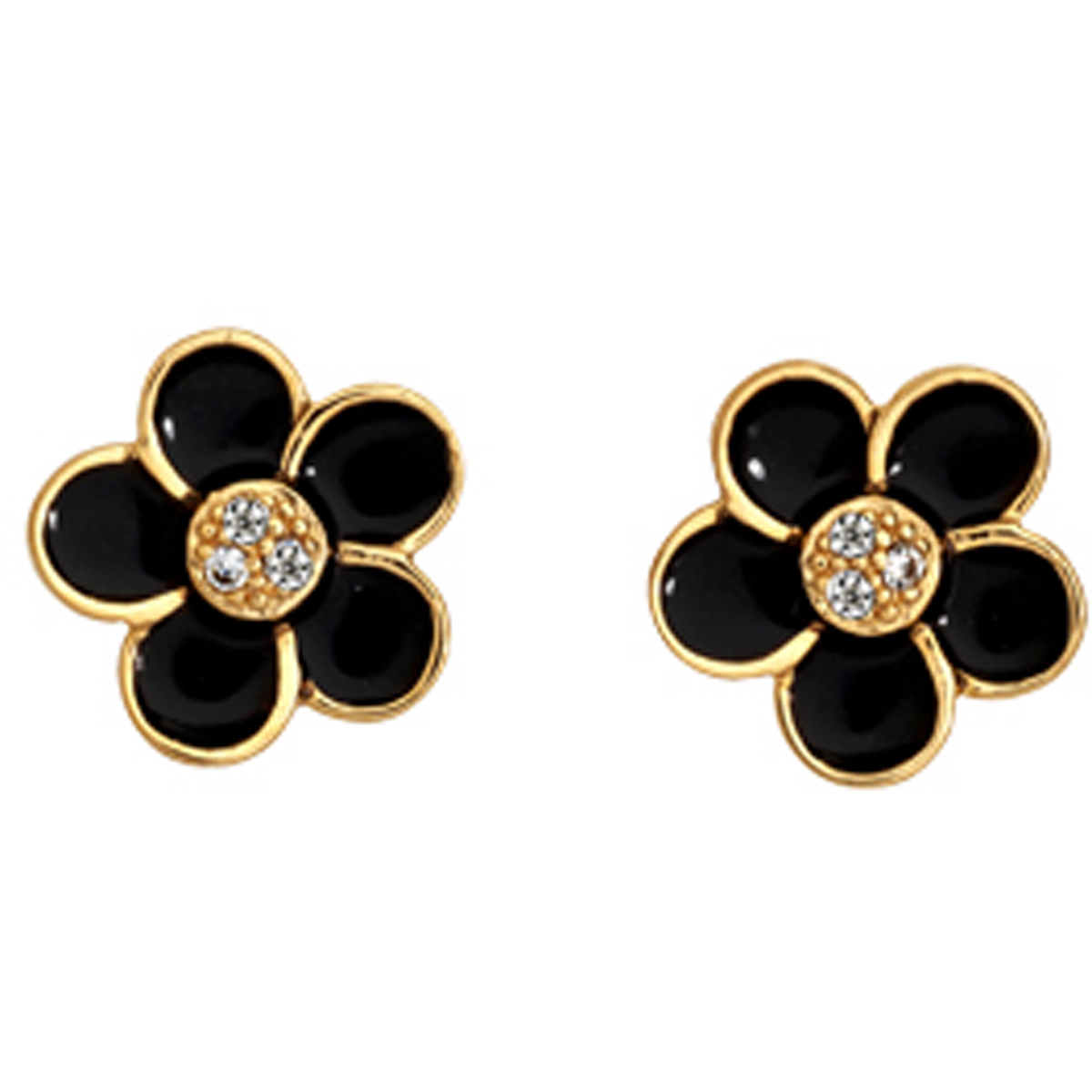 Boucles plaqué or \'Flora\' noir doré - 8 mm - [Q3582]