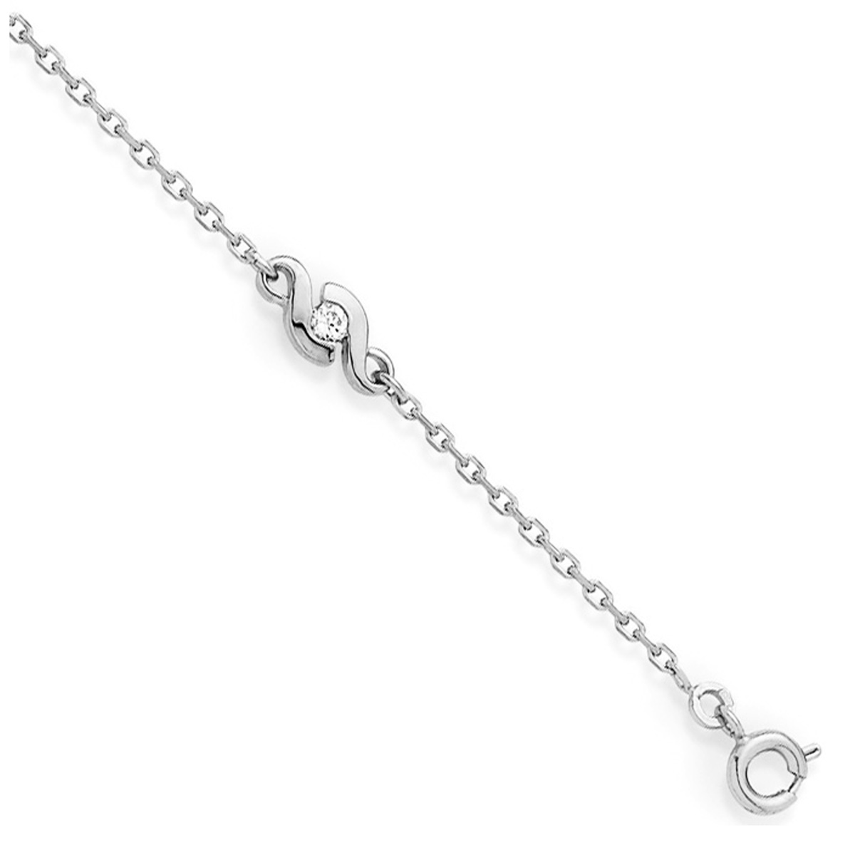 Bracelet argent \'Câlin\' blanc argenté (rhodié) - motif 12x5 mm - [Q4840]