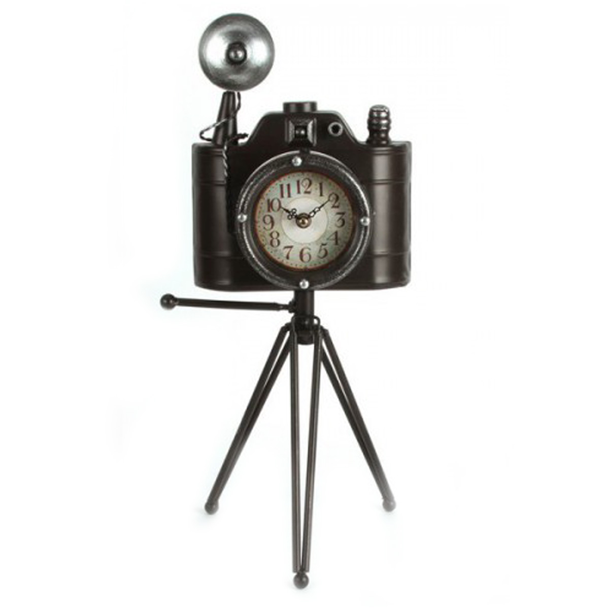 Pendule métal vintage \'Appareil Photo sur Trépied\' noir  - 55x205x8 cm - [Q5549]