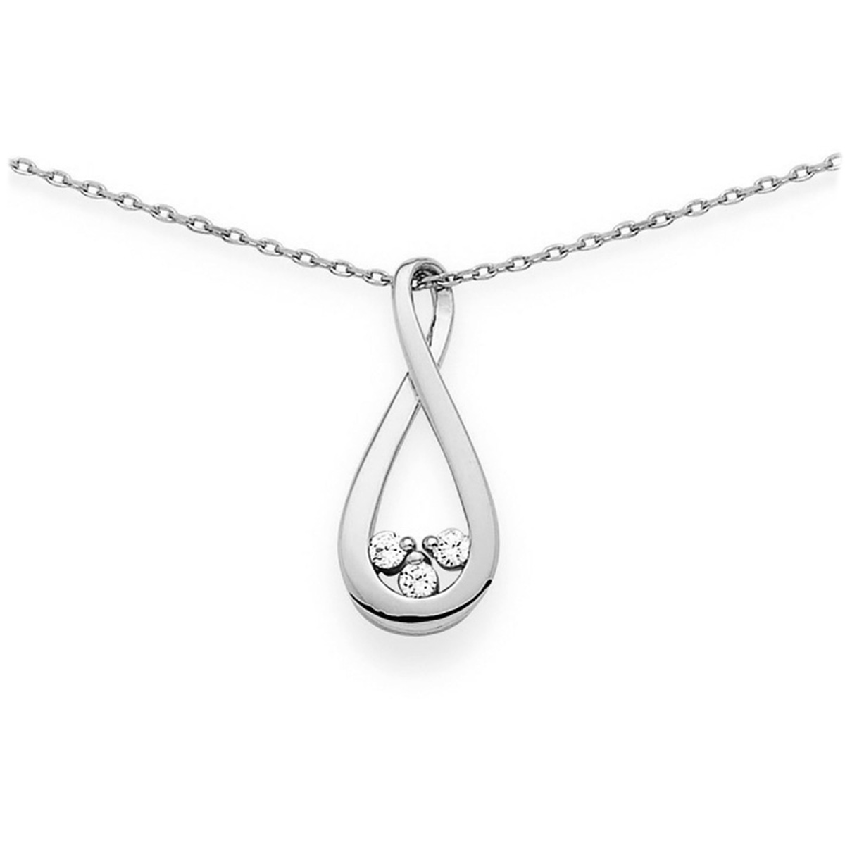 Collier argent \'Câlin\' blanc argenté (rhodié) - 25x10 mm - [Q6021]