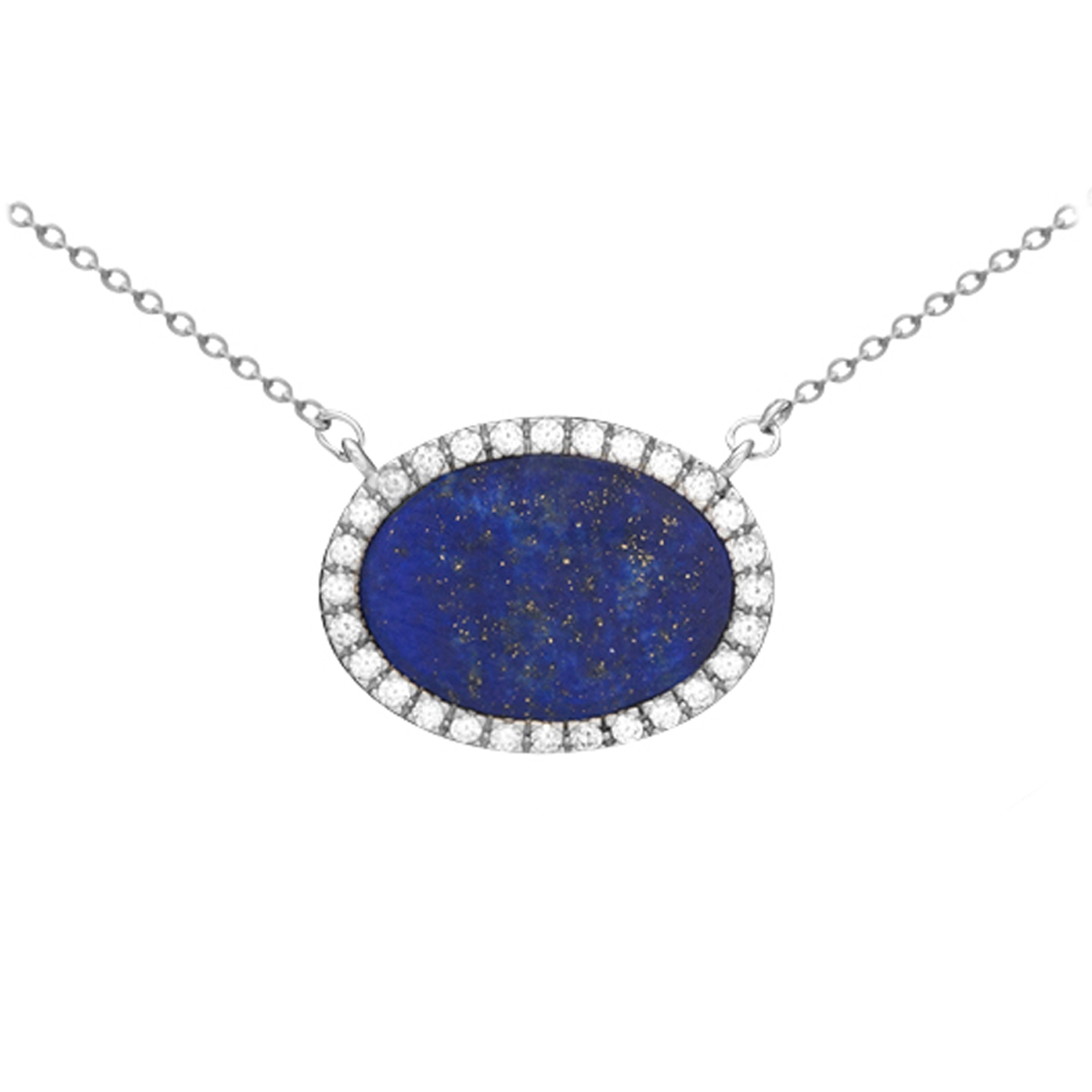 Collier Argent \'Sissi\' bleu lapis lazuli blanc argenté (rhodié) - 17x13 mm - [Q7936]