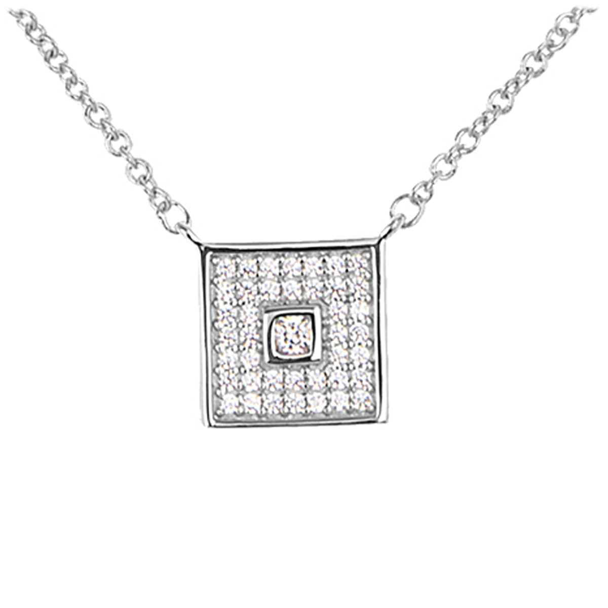 Collier Argent \'Sissi\' blanc argenté (rhodié) - 10x10 mm - [Q7937]