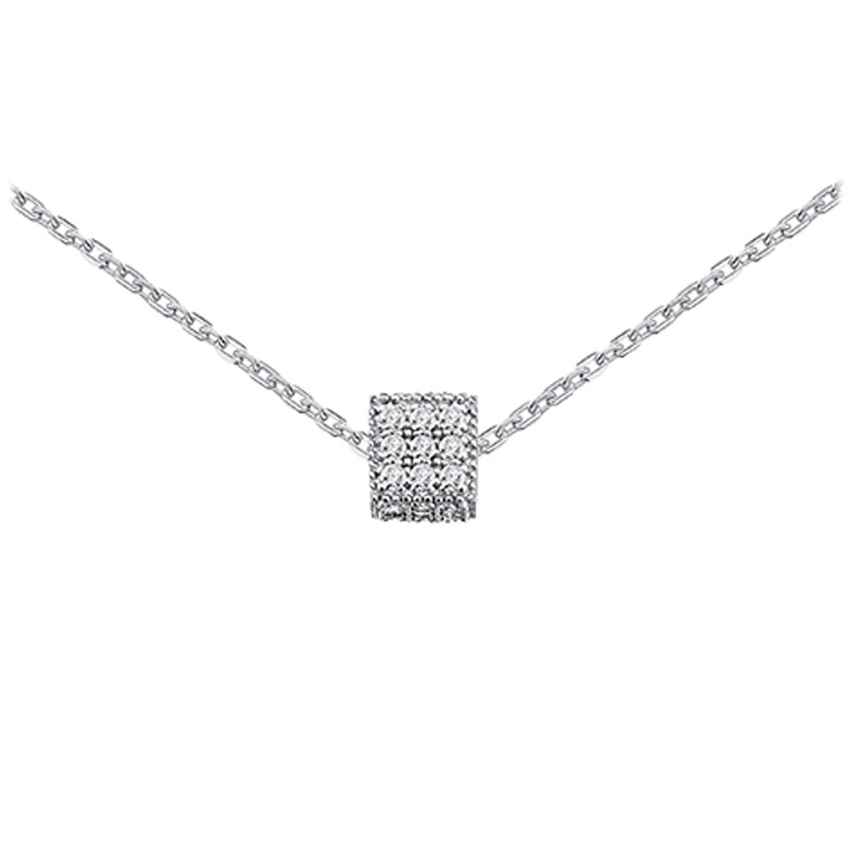 Collier argent \'Sissi\' blanc argenté rhodié (dé cube) - 5x5 mm - [Q8896]