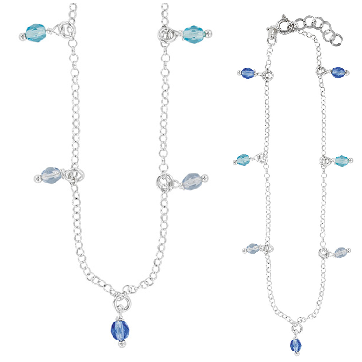 Chaîne Cheville Argent artisanale \'Linda\' bleu argenté (rhodié) - 25 cm 4 mm - [Q9343]