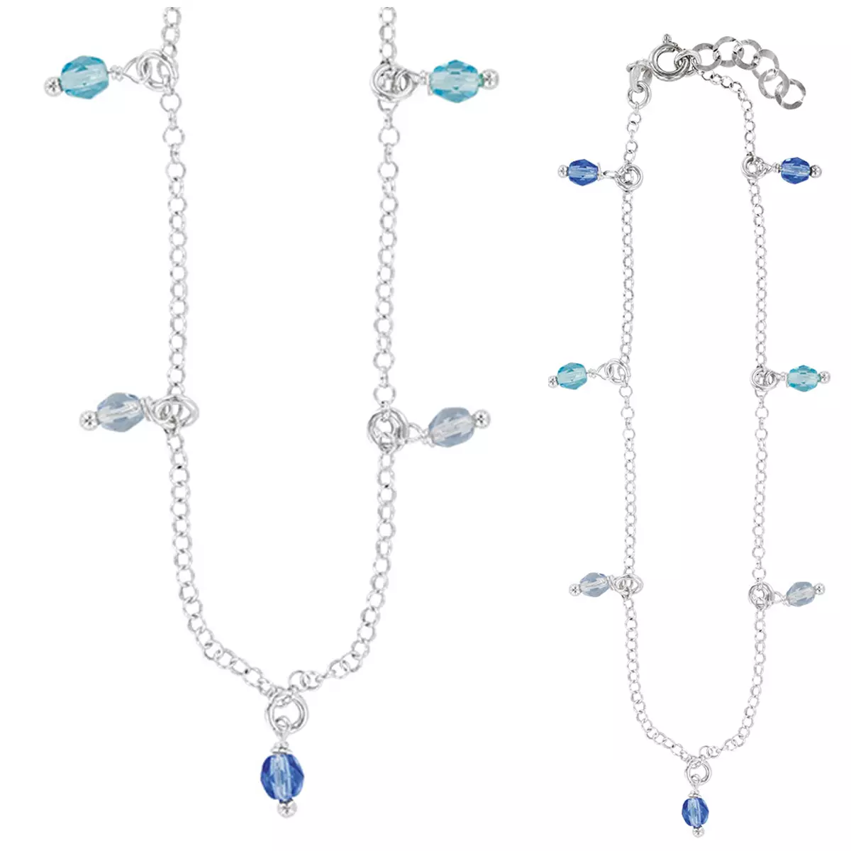 les trésors de lily Chaîne Cheville Argent artisanale 'Linda' bleu argenté (rhodié) 25 cm 4 mm [Q9343]
