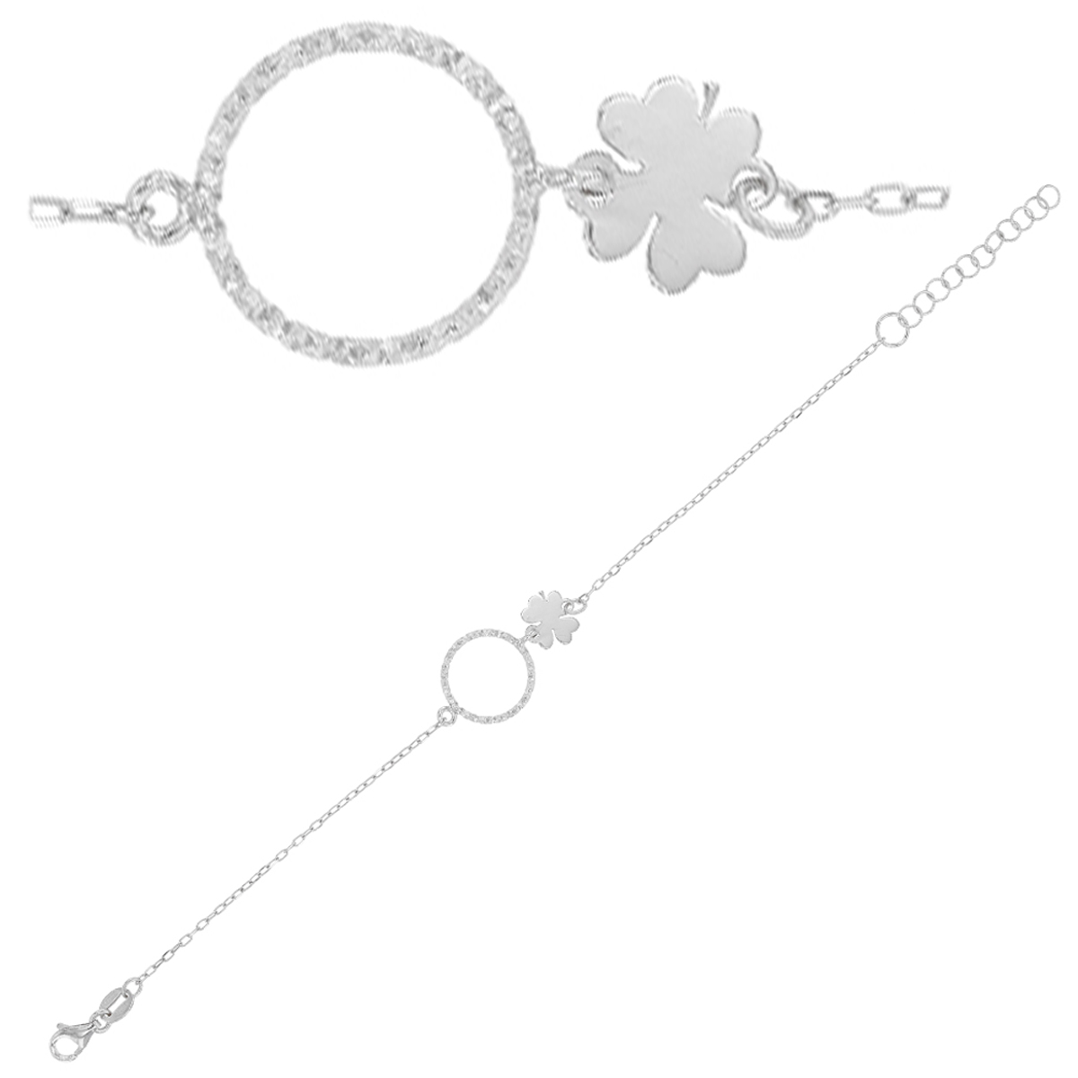 Bracelet Argent artisanal \'Trèfle\' argenté (rhodié) - 20x10 mm - [Q9364]