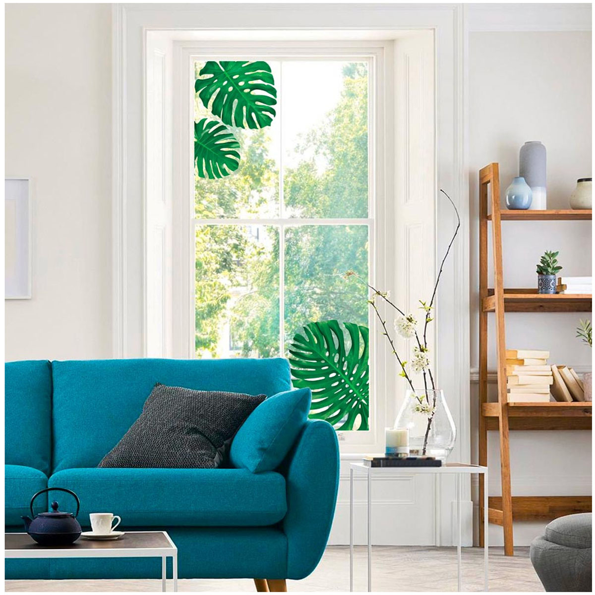 Stickers de vitre \'Monsteras\' vert - 40x30 cm (2 pièces) - [Q9543]