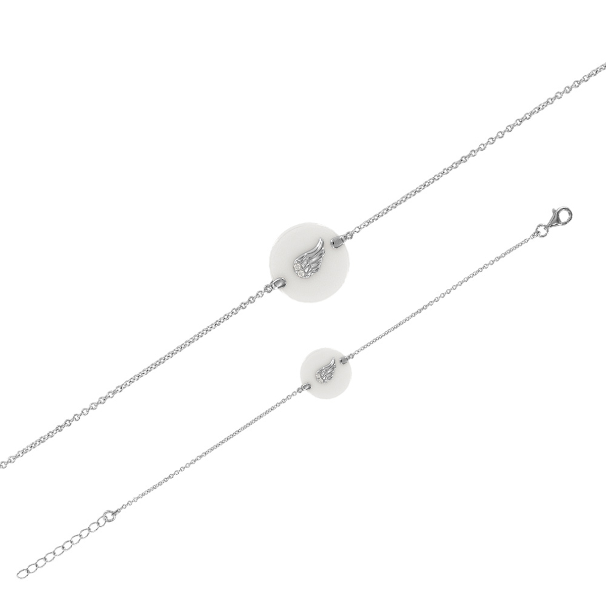 Bracelet Argent \'Les Ailes d\'Ange\' blanc argenté (rhodié) - 15 mm (céramique) - [R4909]