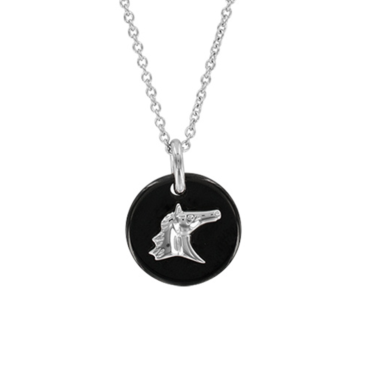 Collier Argent \'Cheval\' noir argenté (rhodié) - 15 mm (céramique) - [R4911]