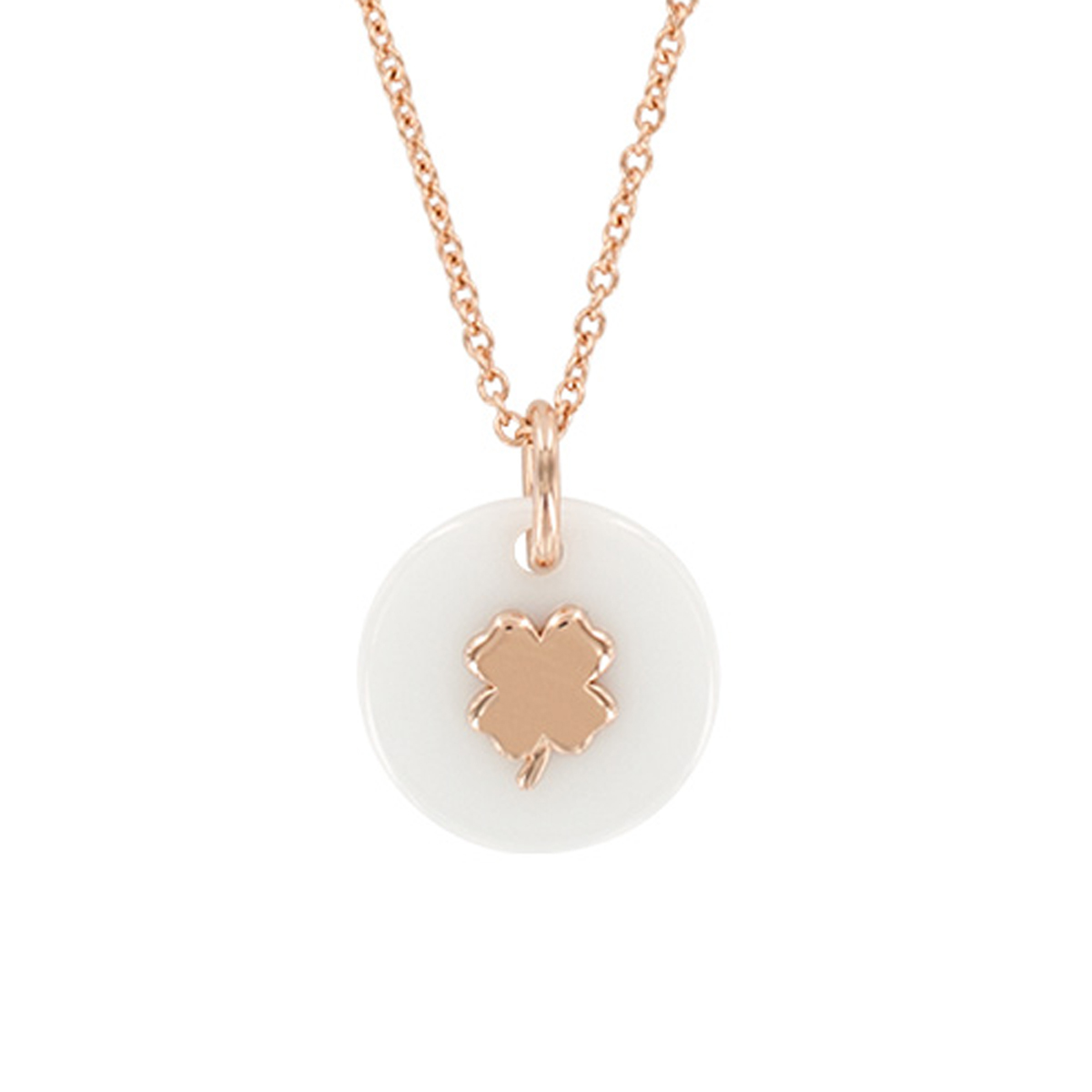 Collier Argent \'Cheval\' blanc rosé - 15 mm (céramique) - [R4912]