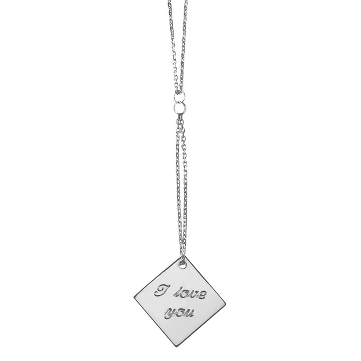 Collier argent artisanal \'I Love You\' argenté (rhodié) - 65x24 mm - [R4925]