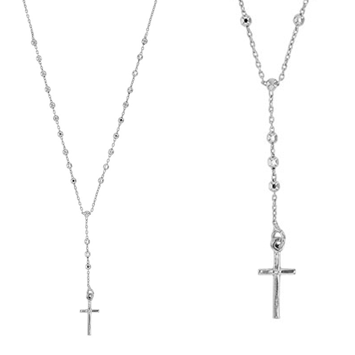 Collier argent artisanal \'Croix\' argenté (rhodié) - 60x8 mm - [R4957]