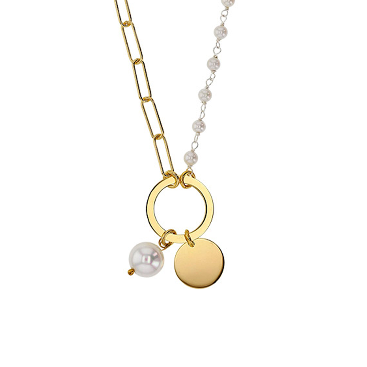 Collier Argent artisanal \'Cléopatra\' blanc doré - 25 mm - [R4958]
