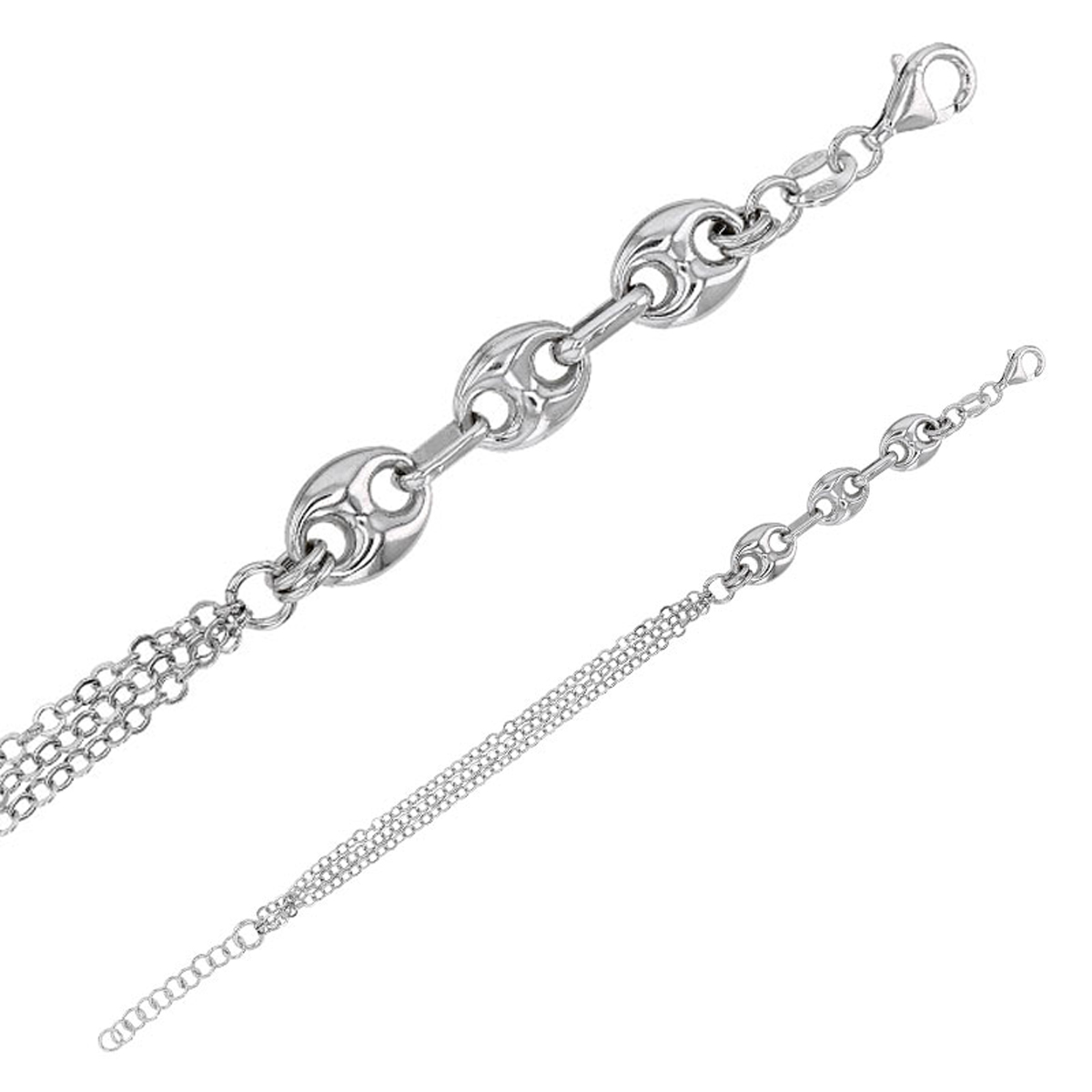 Bracelet Argent artisanal \'Grain de café\' argenté (rhodié) - 12x9 mm - [R4974]