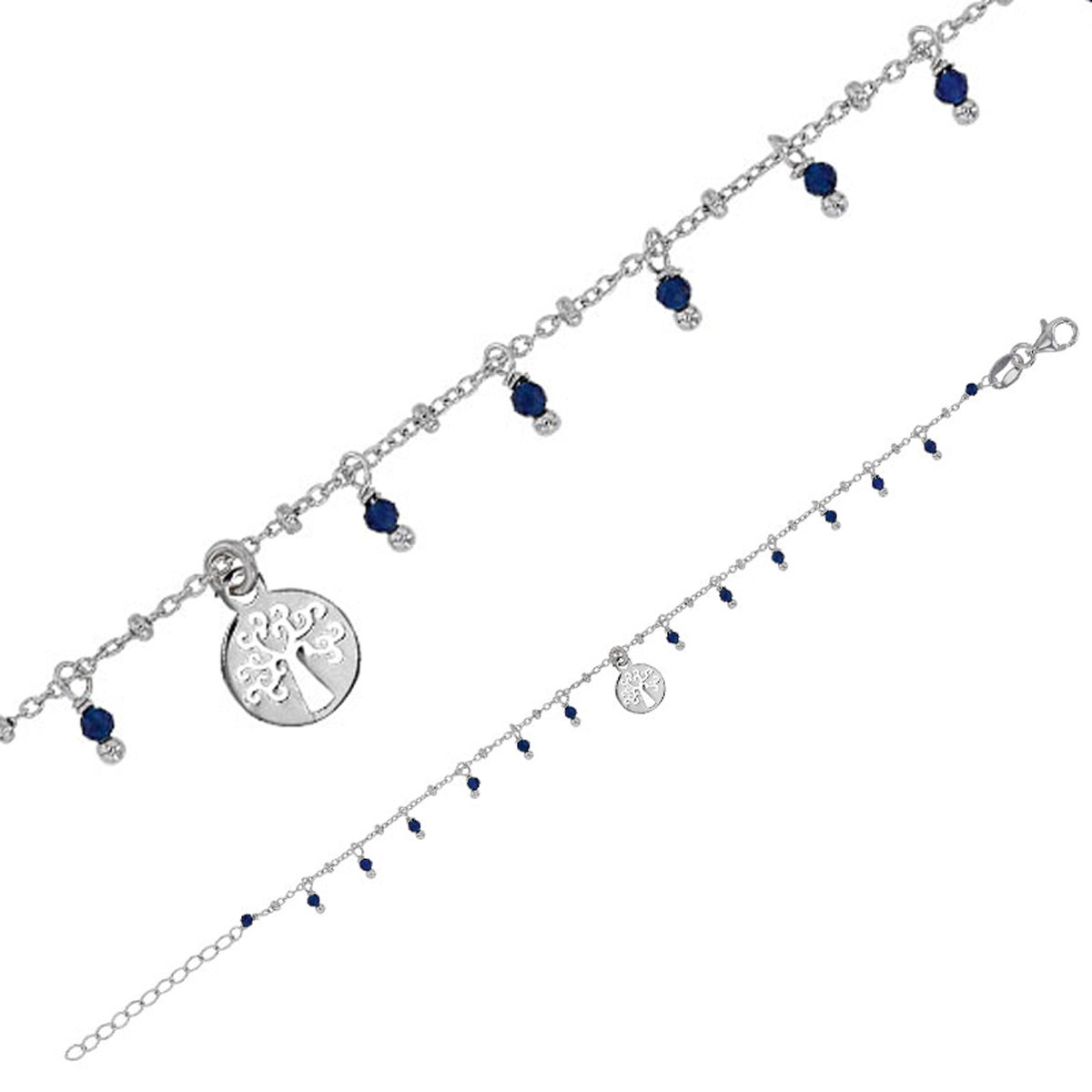 Bracelet Argent artisanal \'Cléopatra\' marine argenté (rhodié) - 8 mm (arbre de vie) - [R4977]