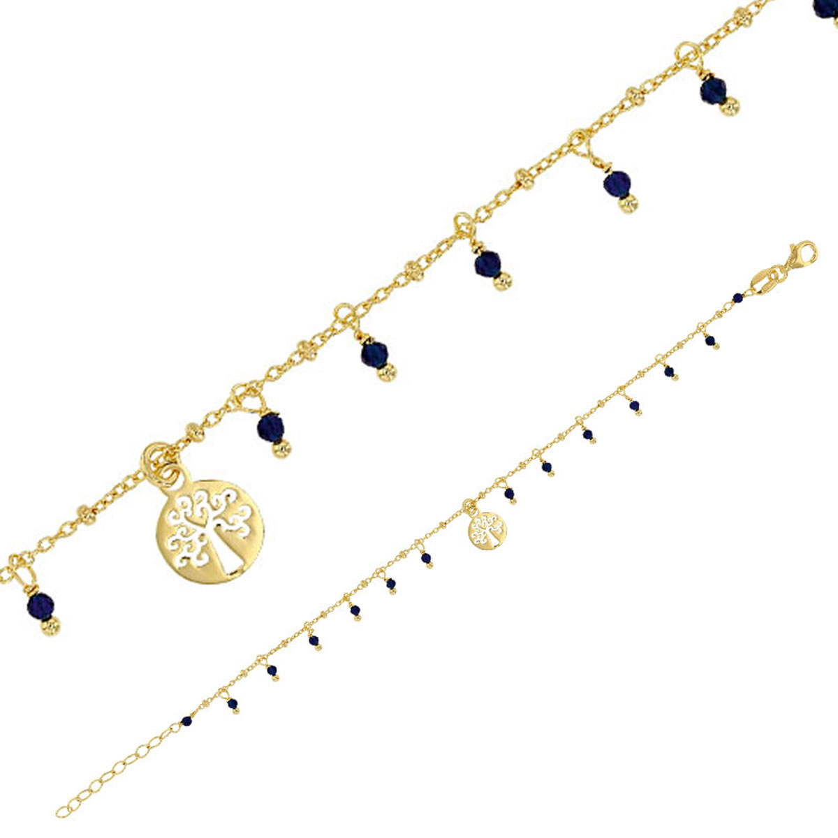 Bracelet Argent artisanal \'Cléopatra\' marine doré - 8 mm (arbre de vie) - [R4978]