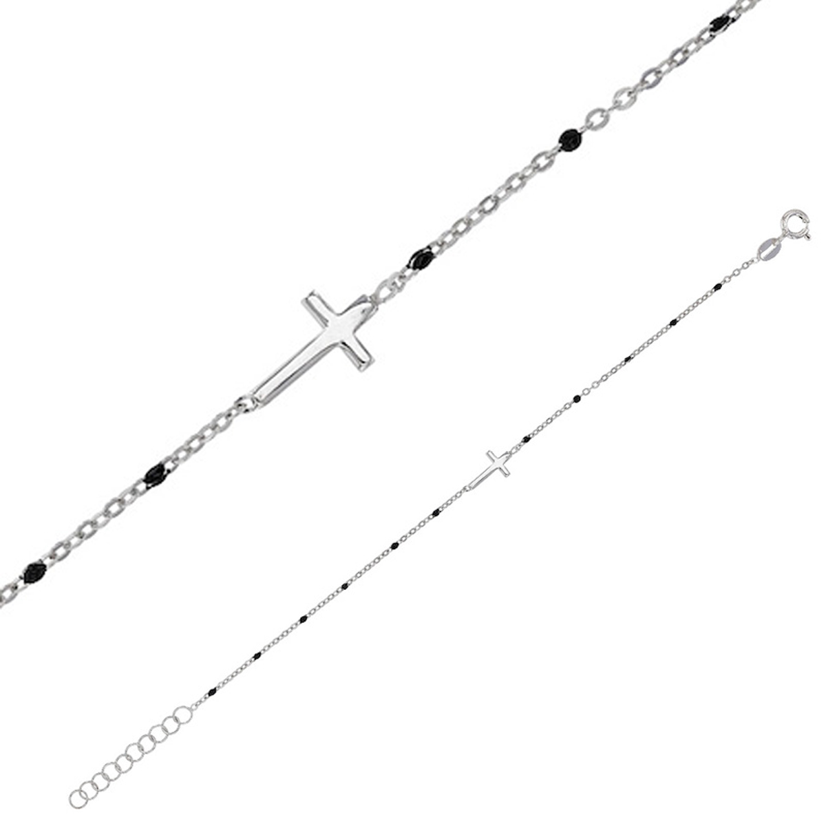 Bracelet Argent artisanal \'Croix\' noir argenté (rhodié) - 13x6 mm  - [R4981]