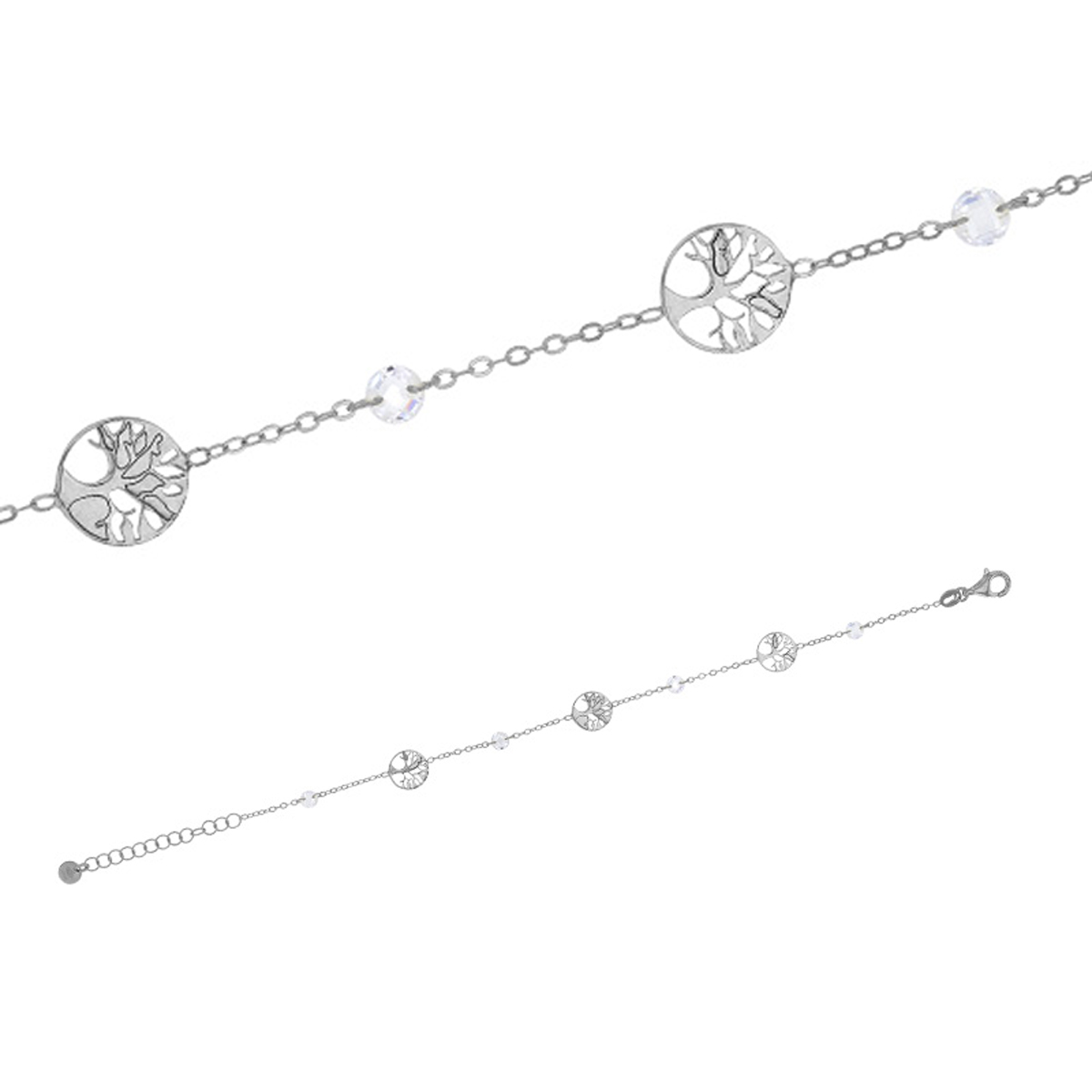 Bracelet Argent artisanal \'Arbre de Vie\' blanc argenté (rhodié) - 10 mm  - [R4985]