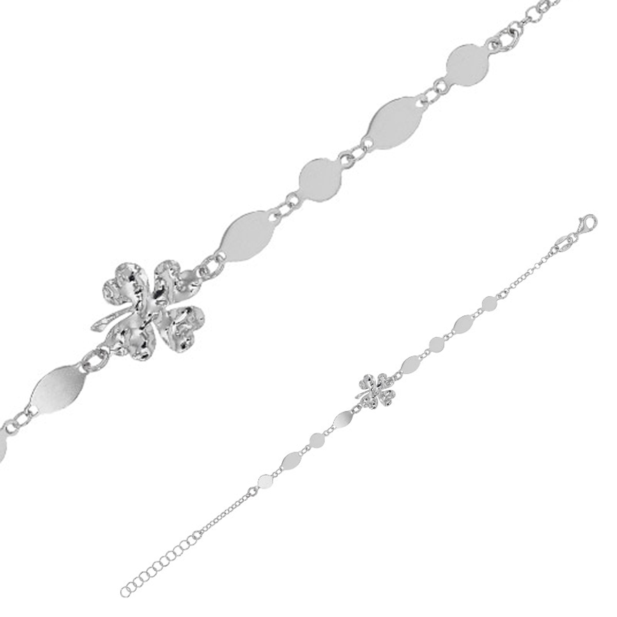 Bracelet Argent artisanal \'Cléopatra\' argenté (rhodié) - 12x11 mm (trèfle) - [R4987]