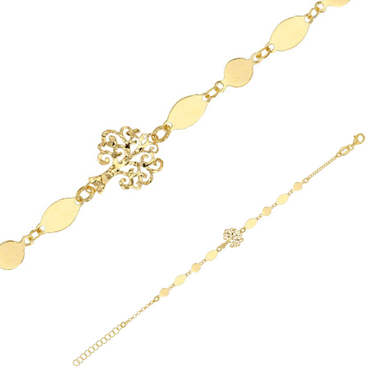 Bracelet Argent artisanal \'Cléopatra\' doré - 13x10 mm (arbre de vie) - [R4988]