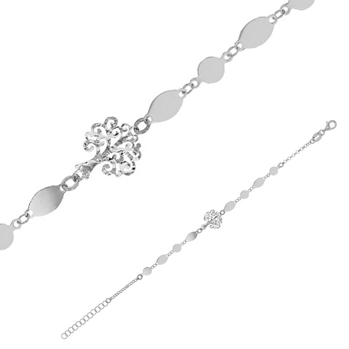 Bracelet Argent artisanal \'Cléopatra\' argenté (rhodié) - 13x10 mm (arbre de vie) - [R4989]