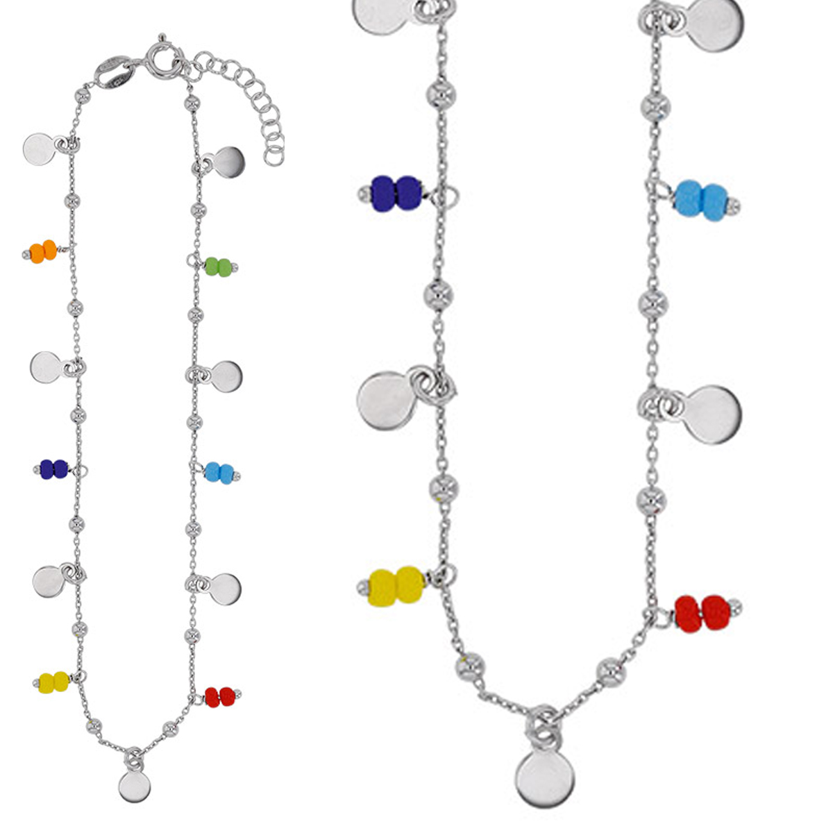 Chaîne Cheville Argent artisanale \'Boho\' multicolore argenté (rhodié) - 26 cm 5x5 mm - [R5000]
