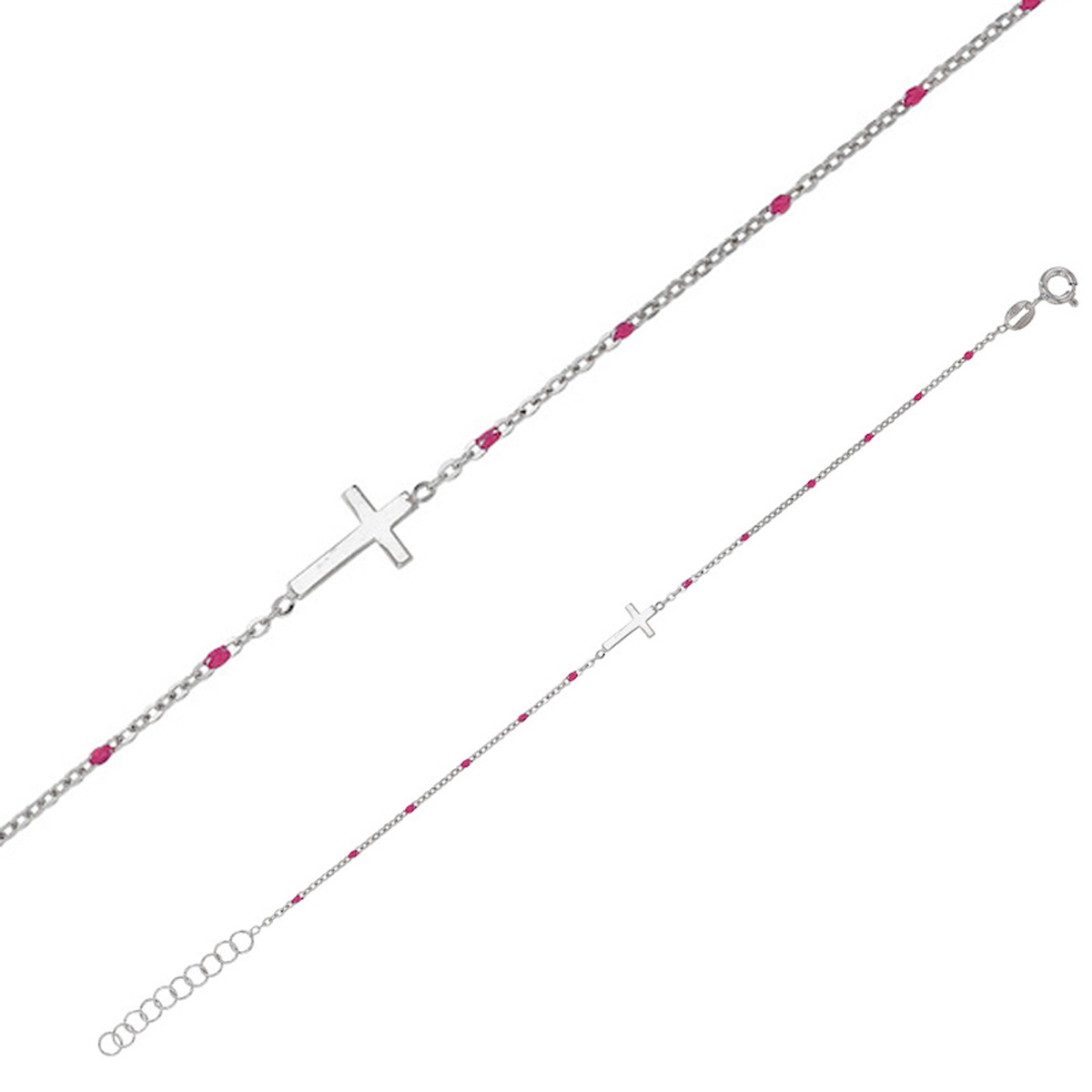 Bracelet Argent artisanal \'Croix\' rouge argenté (rhodié) - 13x6 mm  - [R5005]