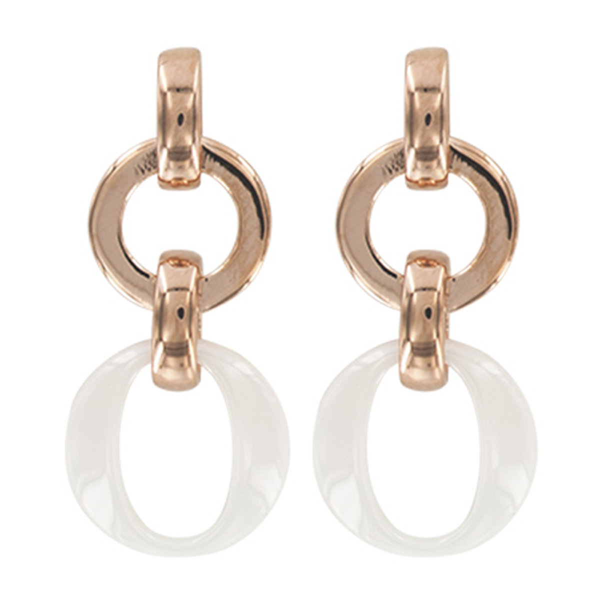 Boucles Argent \'Chorégraphie\' blanc rosé (céramique) - 27x12 mm - [R5010]