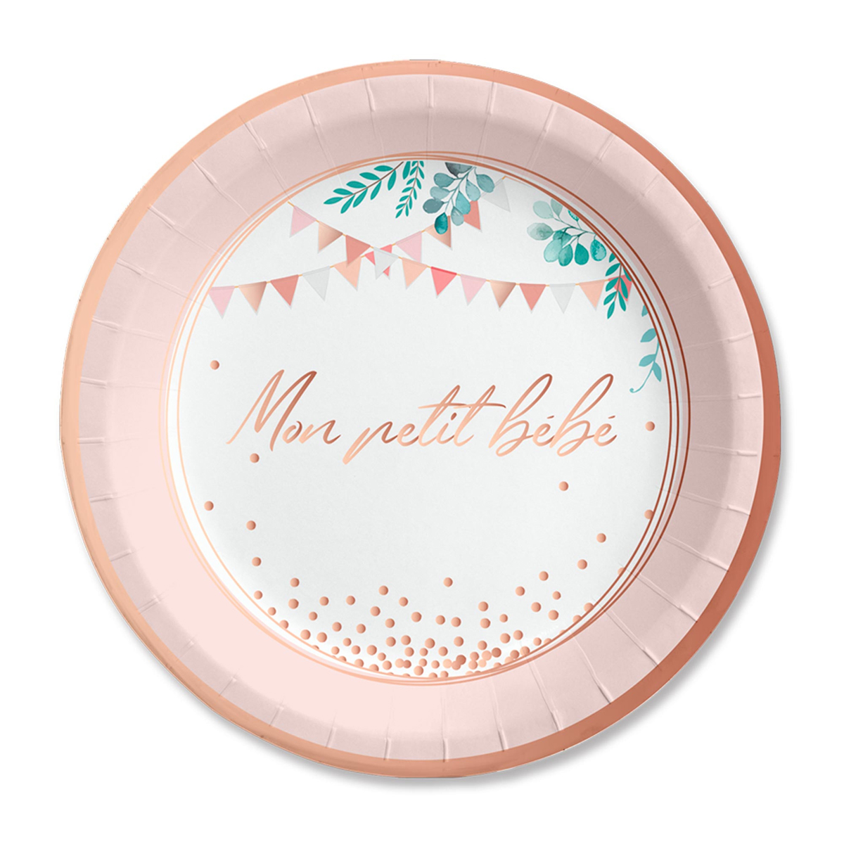 Pack de 6 assiettes \'Baby Shower\' rose - 23 cm (Mon petit bébé) - [A0746]