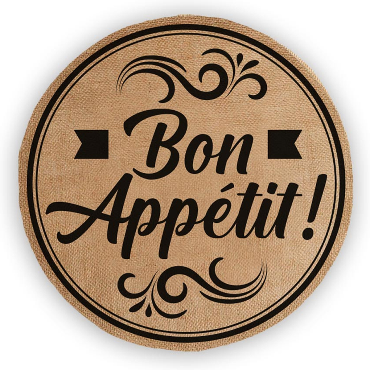 Set de table toile de jute \'Bon Appétit !\' beige noir - 38 cm - [A2738]