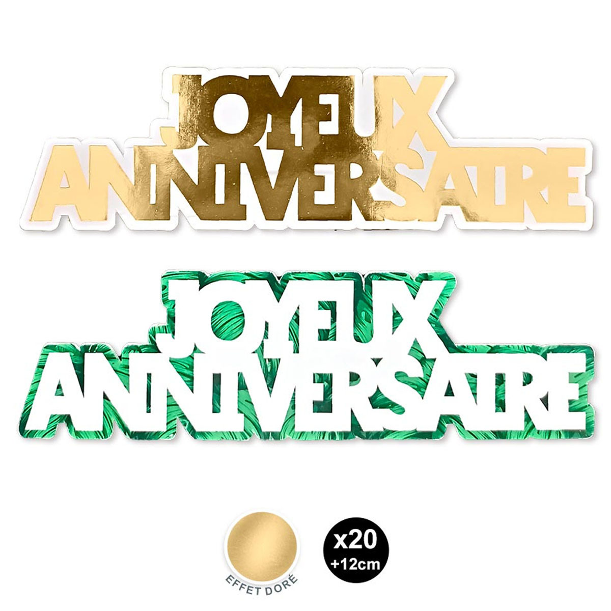 20 décors de table \'Joyeux Anniversaire\' vert doré (tropical) - 12 cm (20 pièces) - [A2744]