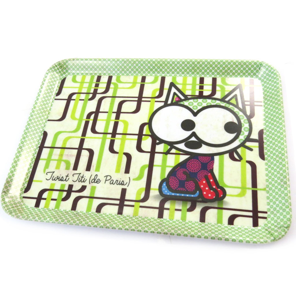 Petit plateau \'Chien et Chat Lolita\' chat vert - 24x18 cm - [N5507]