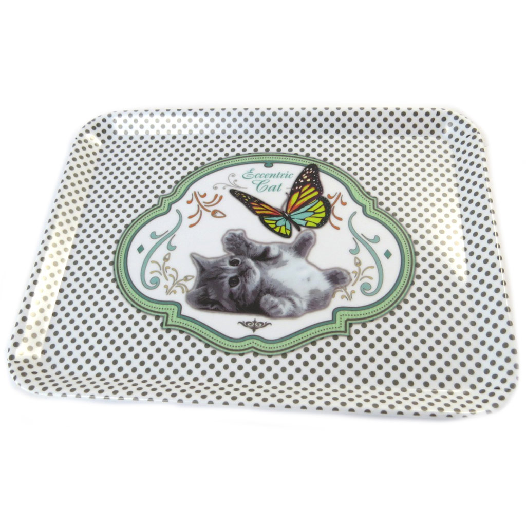 Petit plateau \'Un amour d\'Animaux\' chat vert - 24x18 cm - [P0990]