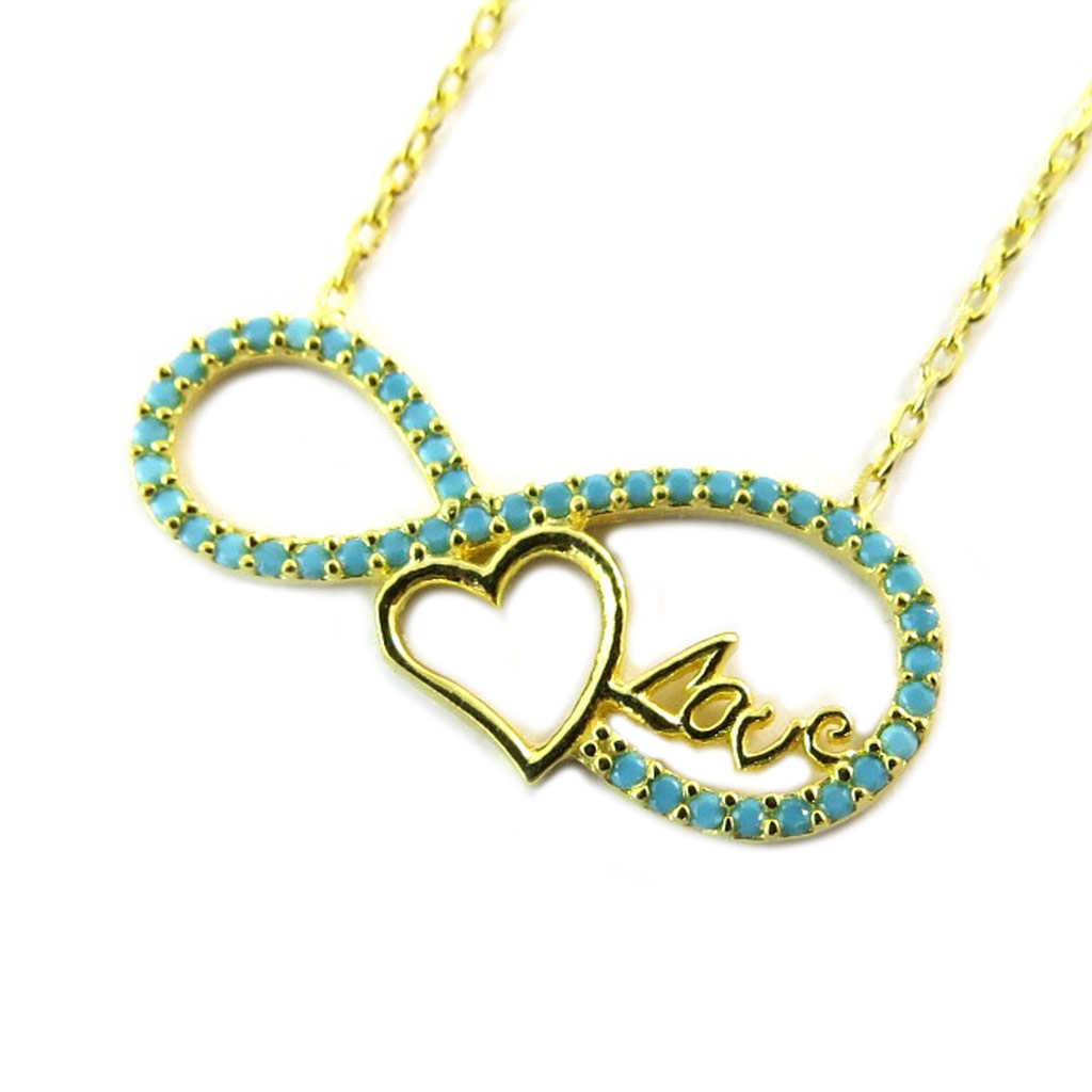 Collier Argent \'Infini\' turquoise doré (love) - 25x10 mm - [P1928]